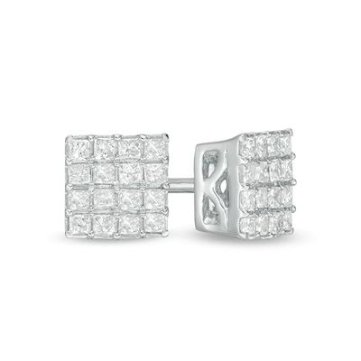 1/ CT. T.w. Princess-Cut Composite Diamond Stud Earrings in 10K White Gold
