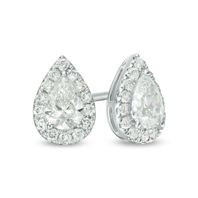 1 CT. T.w. Certified Pear-Shaped Diamond Frame Stud Earrings in 14K White Gold (I/Si2)