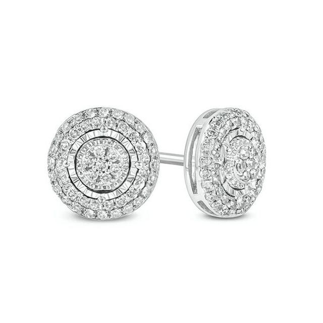 1/4 CT. T.w. Composite Diamond Double Frame Stud Earrings in 10K White Gold
