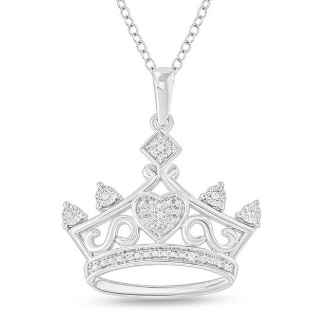 Diamond Accent Heart Crown Pendant in Sterling Silver