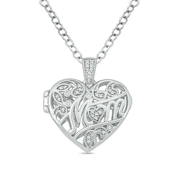 1/10 CT. T.w. Diamond Mom Vintage-Style Heart Locket in Sterling Silver