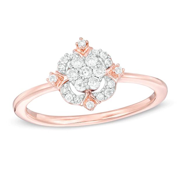 1/5 CT. T.w. Composite Diamond Cushion Frame Flower Ring in 10K Rose Gold