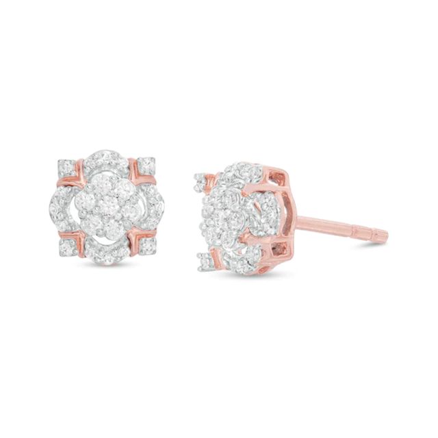 1/5 CT. T.w. Composite Diamond Cushion Frame Flower Stud Earrings in 10K Rose Gold