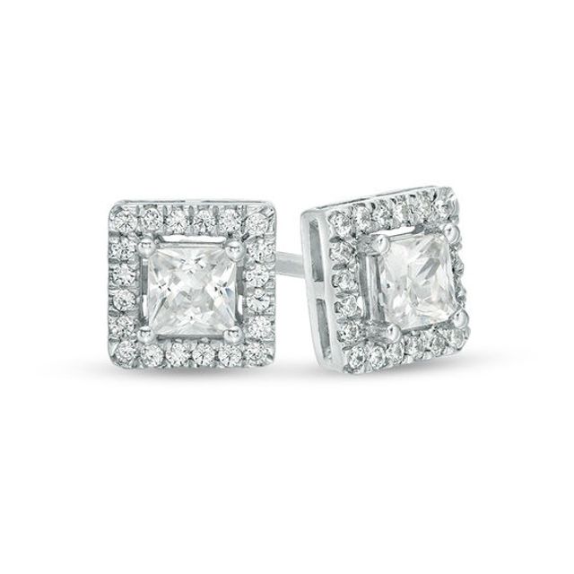 1/2 CT. T.w. Princess-Cut Diamond Square Frame Stud Earrings in 14K White Gold