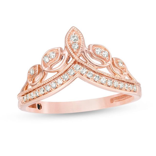 Cherished Promise Collectionâ¢ 1/8 CT. T.w. Diamond Vine and Petal Tiara Vintage-Style Promise Ring in 10K Rose Gold