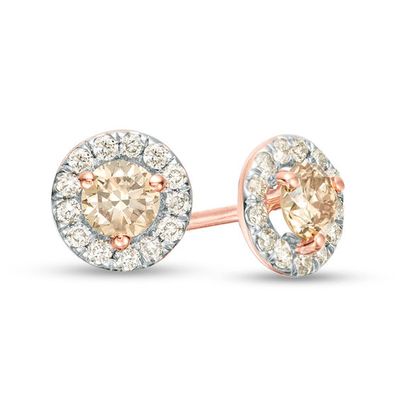 1/2 CT. T.w. Champagne Diamond Frame Stud Earrings in 10K Rose Gold