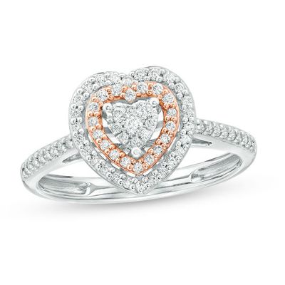 1/3 CT. T.w. Composite Diamond Double Heart Frame Ring in 10K Two-Tone Gold