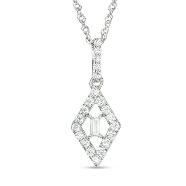 1/3 CT. T.w. Baguette and Round Diamond Frame Kite Pendant in 10K White Gold