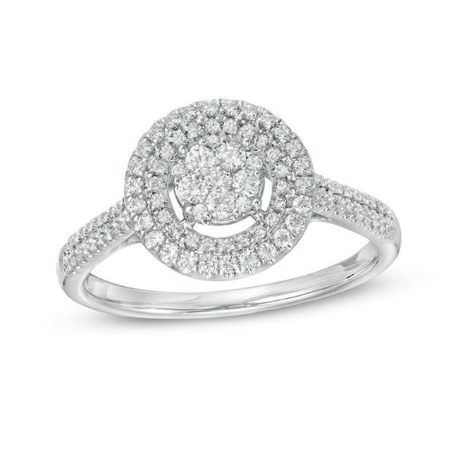 1/2 CT. T.w. Multi-Diamond Double Frame Ring in 10K White Gold