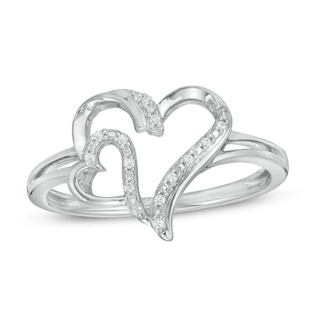 1/20 CT. T.w. Diamond Double Heart Ring in Sterling Silver