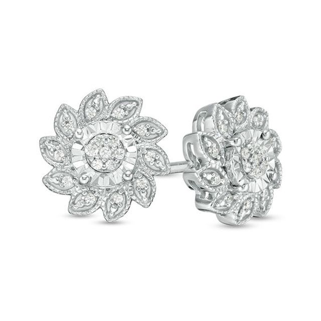 1/8 CT. T.w. Diamond Flower Vintage-Style Stud Earrings in Sterling Silver