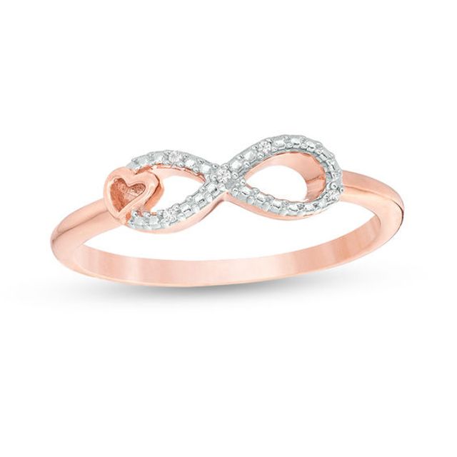 Diamond Accent Heart and Infinity Ring in Sterling Silver with 14K Rose Gold Plate