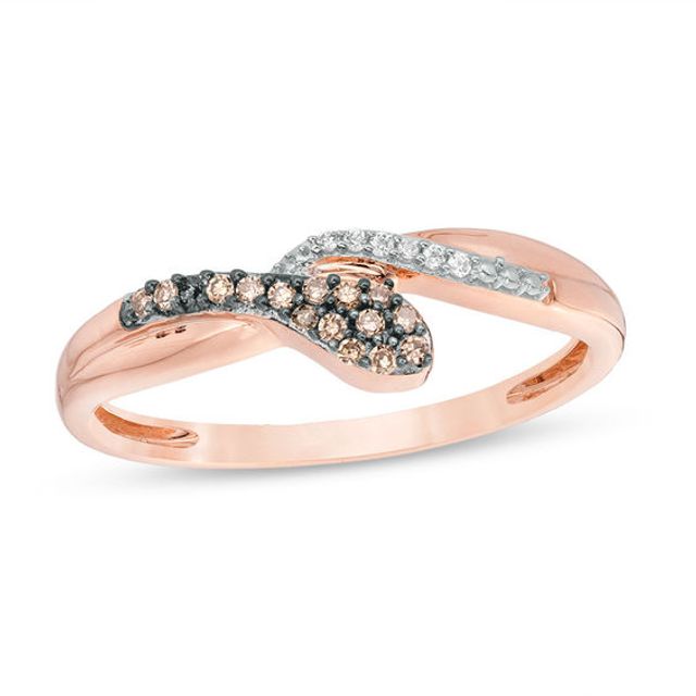 1/10 CT. T.w. Champagne and White Diamond Snake Ring in 10K Rose Gold