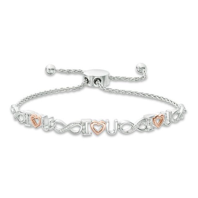 1/20 CT. T.w. Diamond "I Heart U" and Infinity Bolo Bracelet in Sterling Silver and 10K Rose Gold - 9.5"
