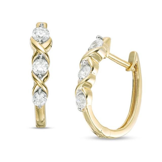 1/2 CT. T.w. Diamond Three Stone "Xo" Twist Hoop Earrings in 10K Gold