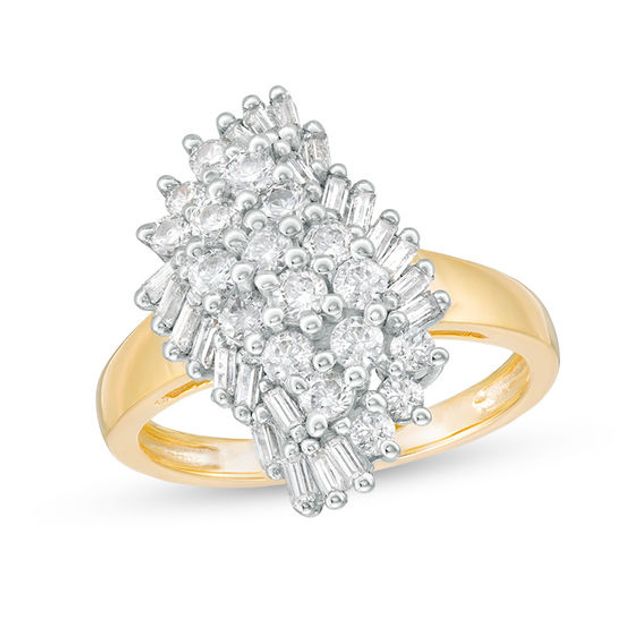 1 CT. T.w. Baguette and Round Composite Diamond Ring in 10K Gold