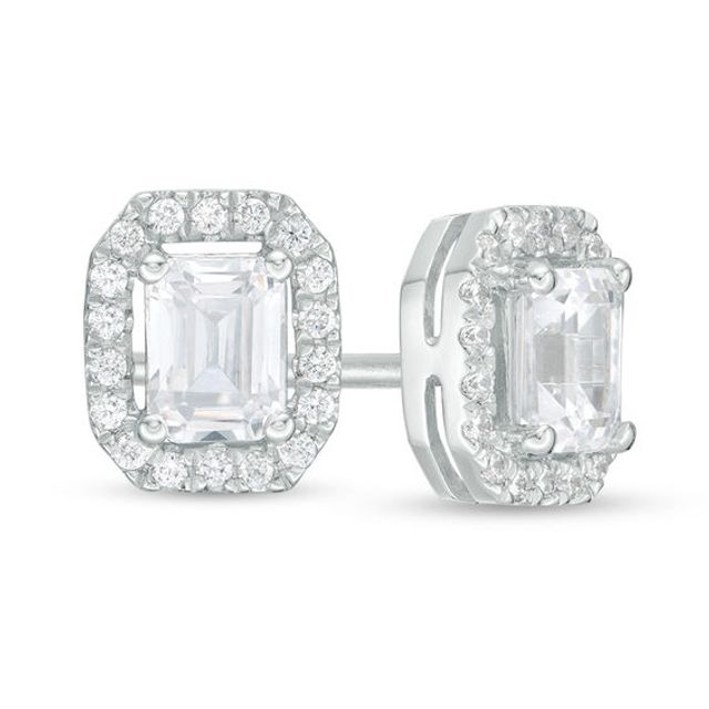 1/2 CT. T.w. Certified Emerald-Cut Diamond Octagon Frame Stud Earrings in 14K White Gold (I/I1)