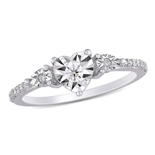 1/4 CT. T.W. Heart-Shaped Multi-Diamond Double Frame Promise Ring in  Sterling Silver