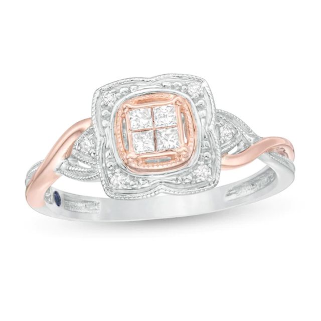 Cherished Promise Collectionâ¢ 1/6 CT. T.w. Quad Diamond Promise Ring in Sterling Silver and 10K Rose Gold