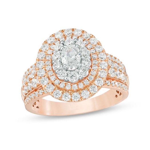 1-1/2 CT. T.w. Certified Oval Diamond Triple Frame Engagement Ring in 14K Rose Gold (I/Si2)