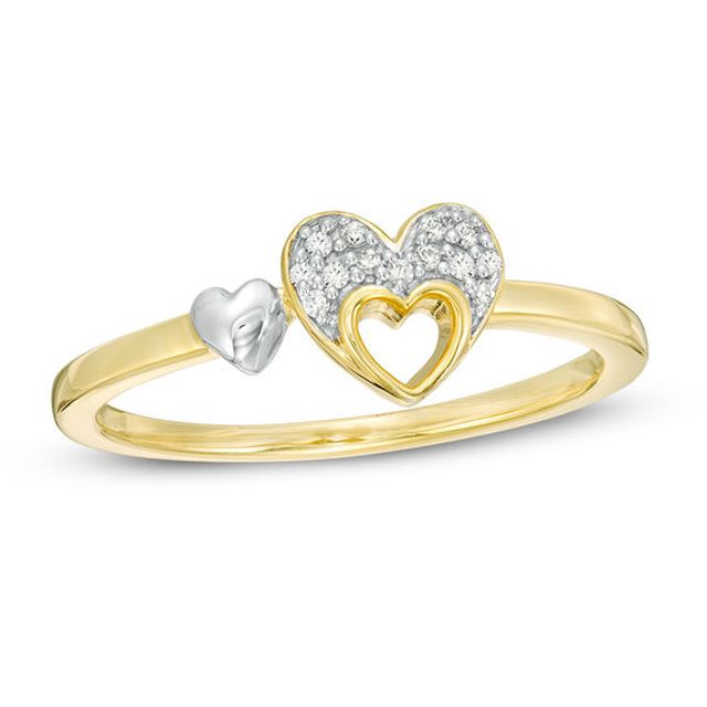 1/20 CT. T.w. Diamond Triple Heart Ring in Sterling Silver with 10K Gold Plate