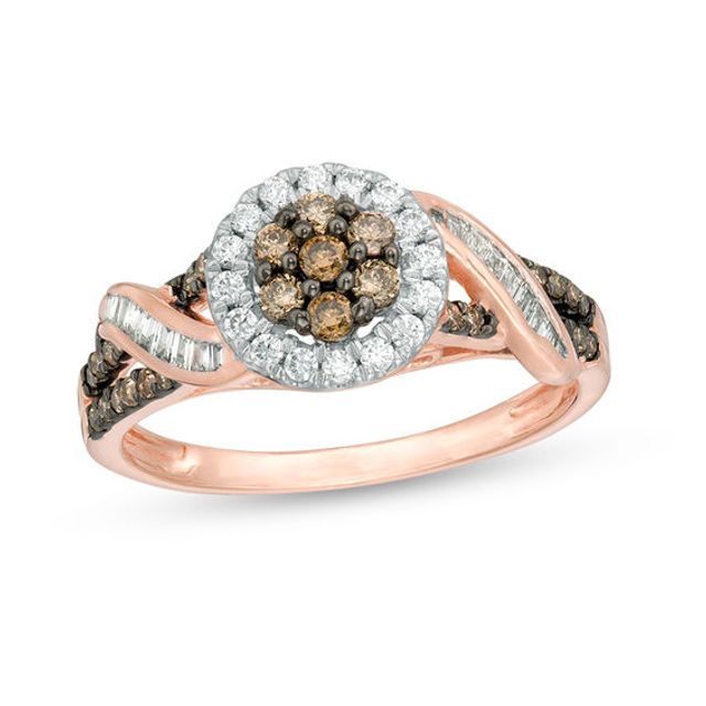 1/2 CT. T.w. Champagne and White Composite Diamond Bypass Ring in 10K Rose Gold