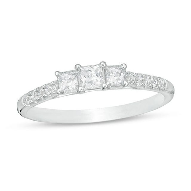 1/2 CT. T.w. Princess-Cut Diamond Past Present FutureÂ® Engagement Ring in 10K White Gold