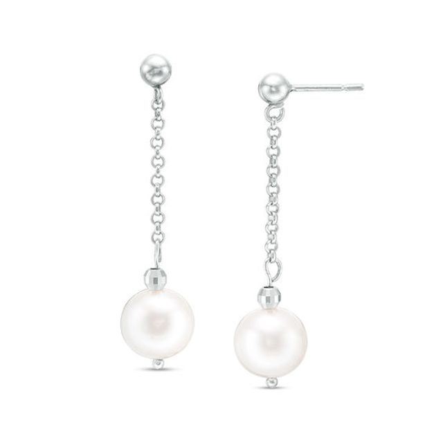 ImperialÂ® 9.0-10.0mm Cultured Freshwater Pearl and Disco Bead Chain Drop Earrings in Sterling Silver