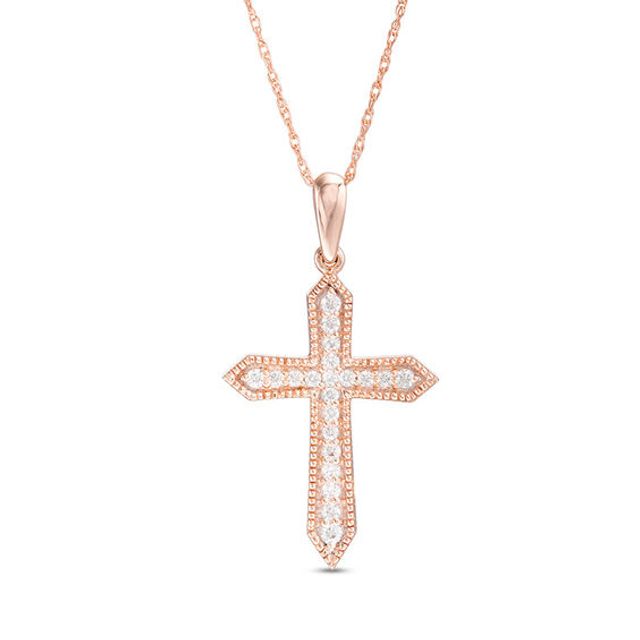 1/6 CT. T.w. Diamond Vintage-Style Cross Pendant in 10K Rose Gold