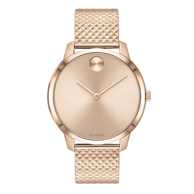 Ladies' Movado BoldÂ® Rose-Tone IP Mesh Watch with Rose-Tone Dial (Model: 3600596)