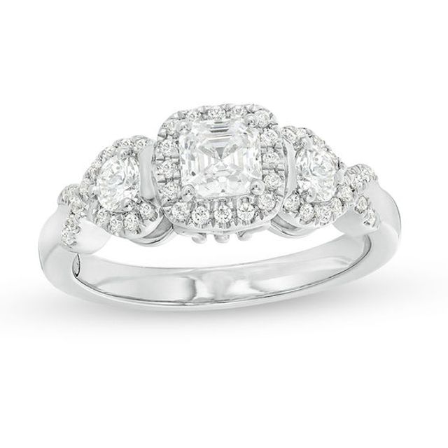 1 CT. T.w. Asscher-Cut Diamond Past Present FutureÂ® Frame Engagement Ring in 14K White Gold