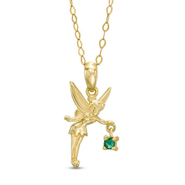 Childâs Disney Twinkle Tinker Bell Emerald Pendant in 14K Gold - 15"