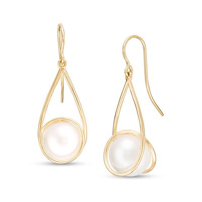 ImperialÂ® 9.5-10.0mm Freshwater Cultured Pearl Swirl Frame Open Teardrop Earrings in 14K Gold