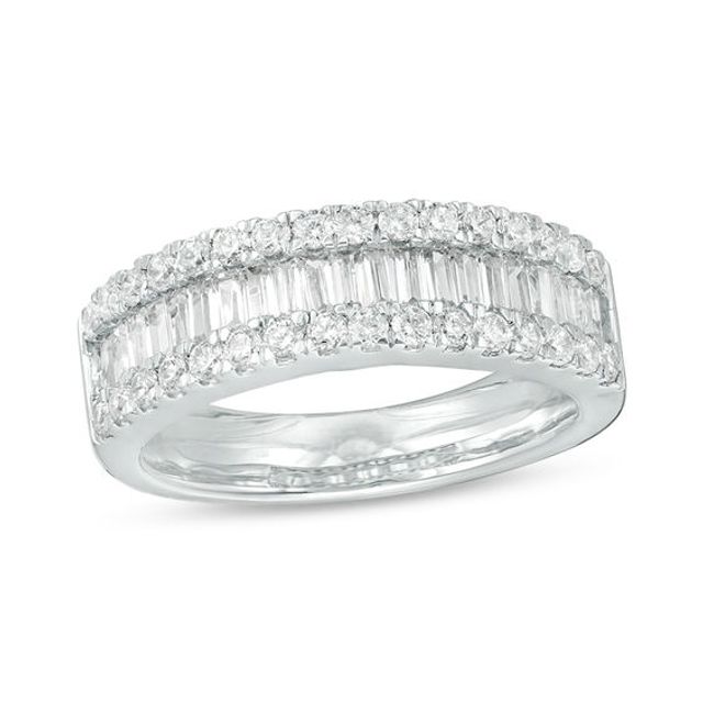 1 CT. T.w. Baguette and Round Diamond Triple-Row Ring in 10K White Gold