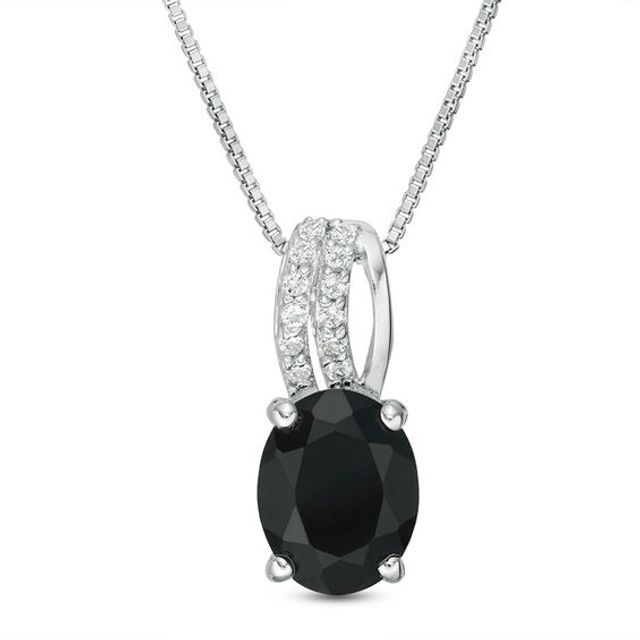 Oval Onyx and White Topaz Multi-Row Pendant in Sterling Silver