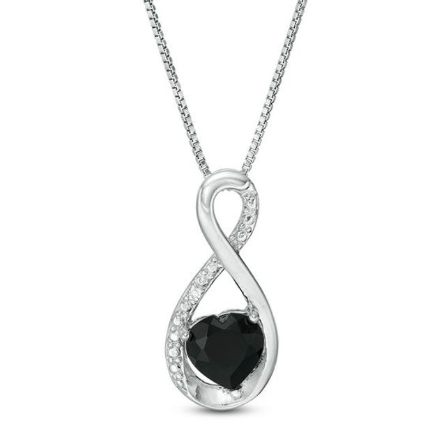 6.0mm Heart-Shaped Onyx and Diamond Accent Infinity Pendant in Sterling Silver