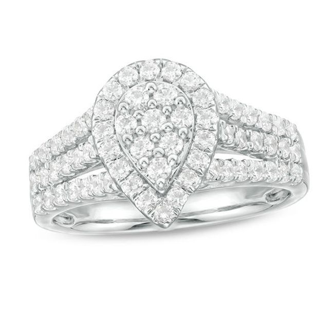 0.95 CT. T.w. Pear-Shaped Multi-Diamond Frame Multi-Row Ring in 10K White Gold