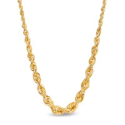 Adjustable Diamond-Cut Graduated Rope Chain Necklace in Hollow 14K Gold - 18"