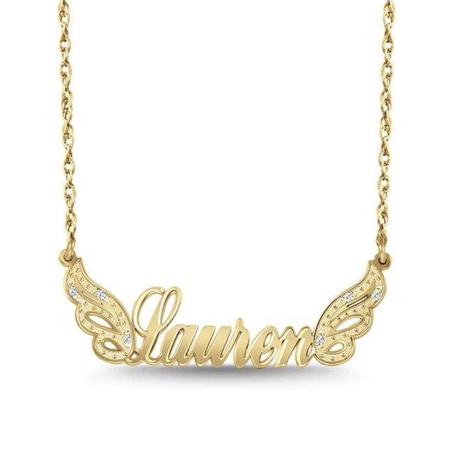 Cursive Name with Diamond Accent Wings Necklace (1 Line)