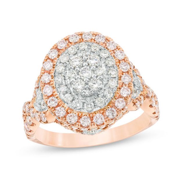 1-7/8 CT. T.w. Certified Pink and White Oval Composite Diamond Frame Engagement Ring in 14K Two-Tone Gold (Fancy/I2)