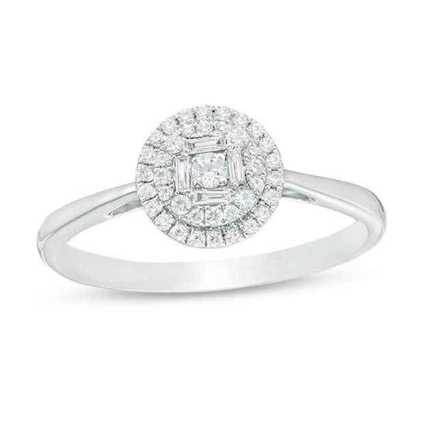 1/4 CT. T.w. Baguette and Round Diamond Double Frame Ring in 10K White Gold