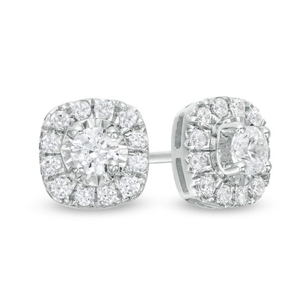 1/2 CT. T.w. Diamond Rounded Cushion Frame Stud Earrings in 10K White Gold