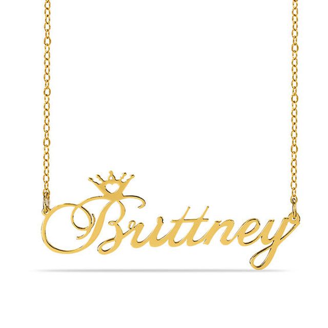 Script Name with Heart Cut-Out Crown Necklace in Sterling Silver with 14K Gold Plate (1 Line)