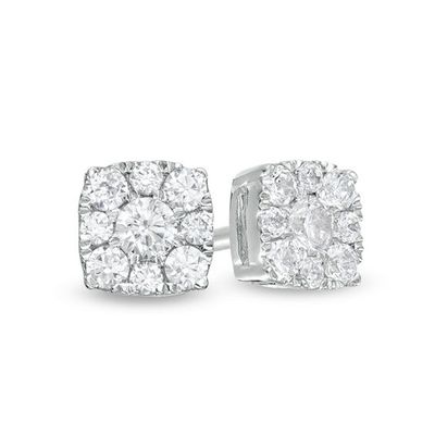 1/4 CT. T.w. Multi-Diamond Cushion Frame Stud Earrings in 10K White Gold