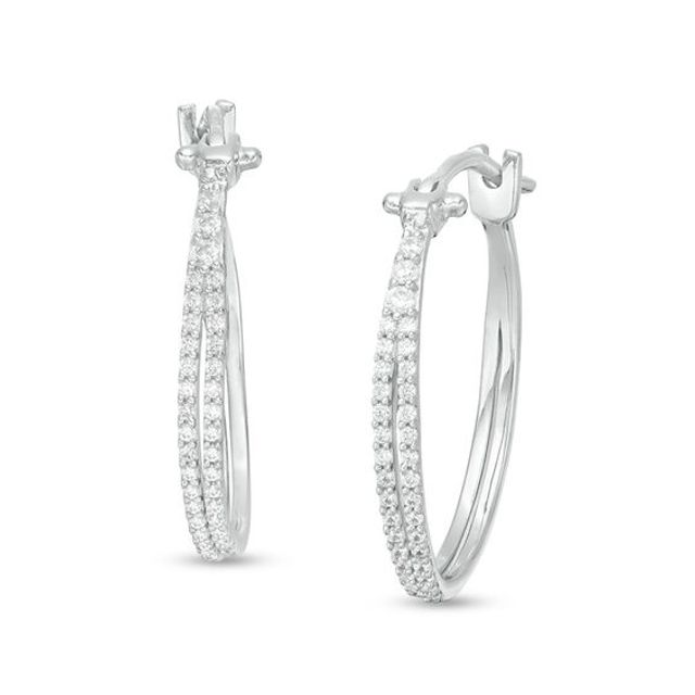 1/4 CT. T.w. Diamond Double Oval Hoop Earrings in 10K White Gold