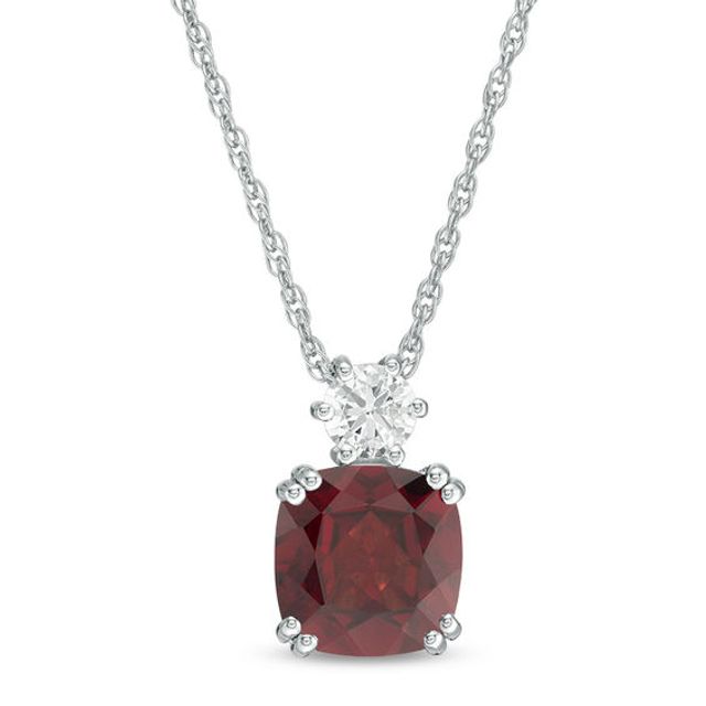 8.0mm Cushion-Cut Garnet and Lab-Created White Sapphire Pendant in Sterling Silver