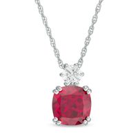 8.0mm Cushion-Cut Lab-Created Ruby and White Sapphire Pendant in Sterling Silver