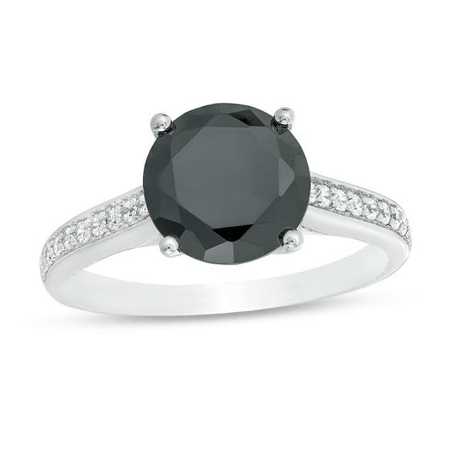 3-3/8 CT. T.w. Enhanced Black and White Diamond Engagement Ring in 14K White Gold - Size 7