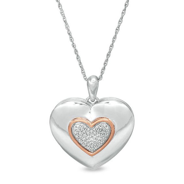 Composite Diamond Accent Heart Locket in Sterling Silver and 10K Rose Gold