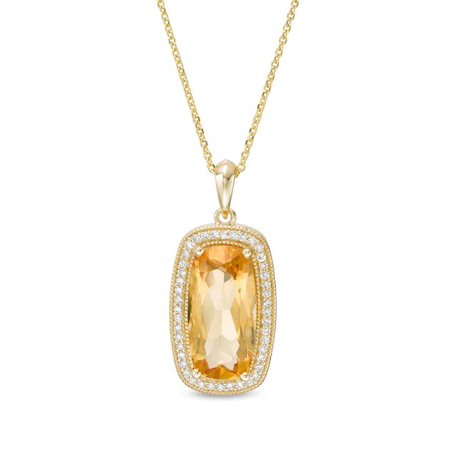 Elongated Cushion-Cut Citrine and 1/5 CT. T.w. Diamond Frame Vintage-Style Drop Pendant in 10K Gold